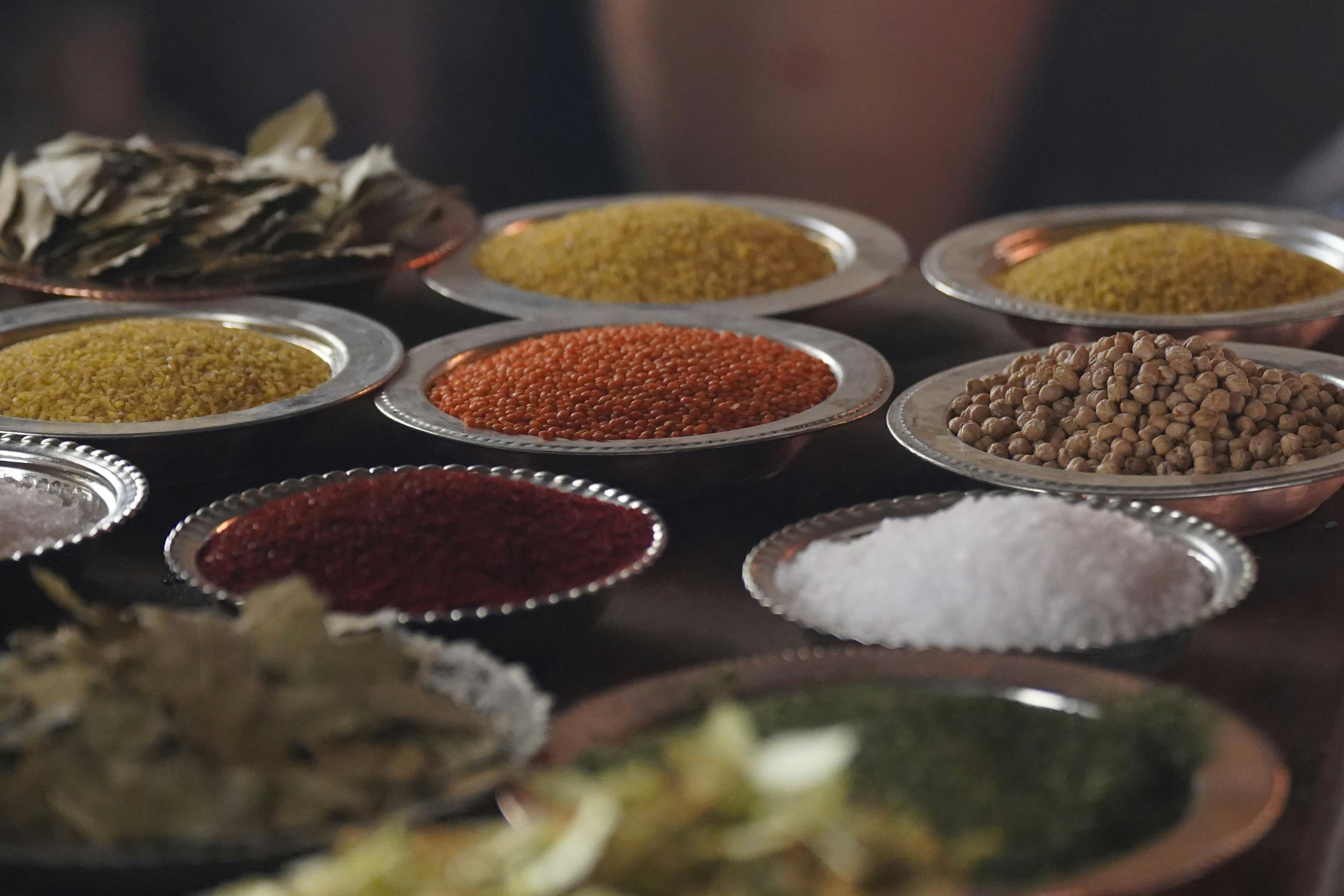 Assorted lentils and spices prepared for Indian grocery distribution