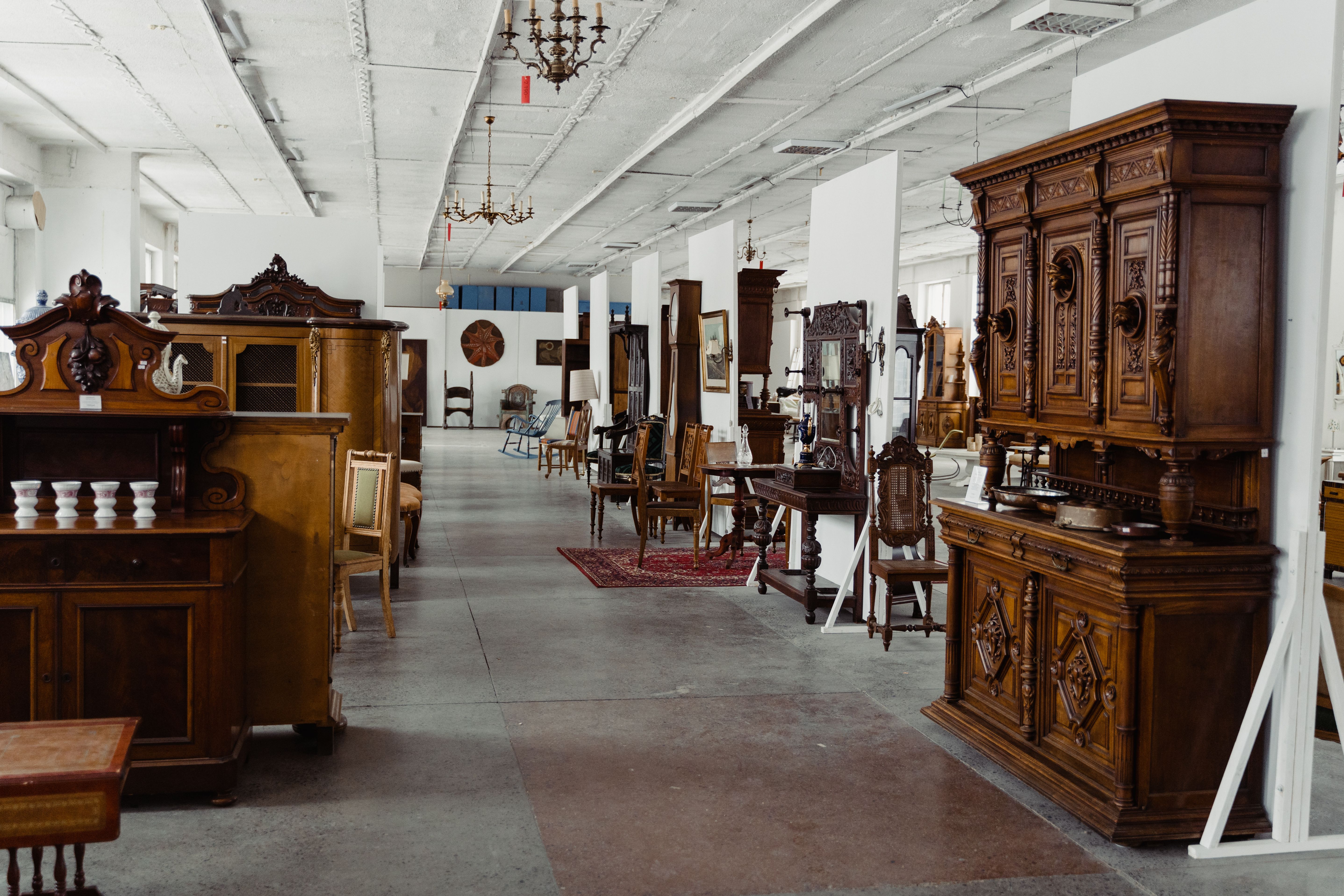 Large furniture inventory floor with multiple premium furniture items